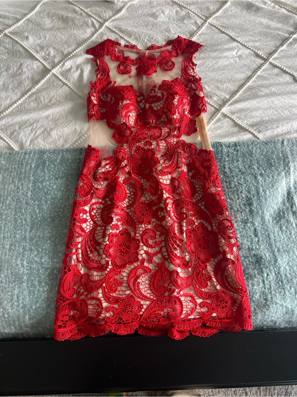 Homecoming Dress - Red Lace Party Dress for Girls - Elegant Floral Overlay